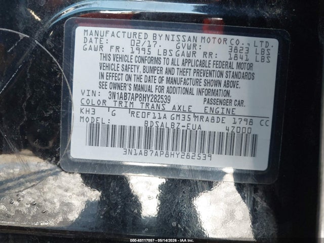 Продаж на аукціоні авто 2017 Nissan Sentra S, vin: 3N1AB7AP8HY282539, номер лоту: 45117057