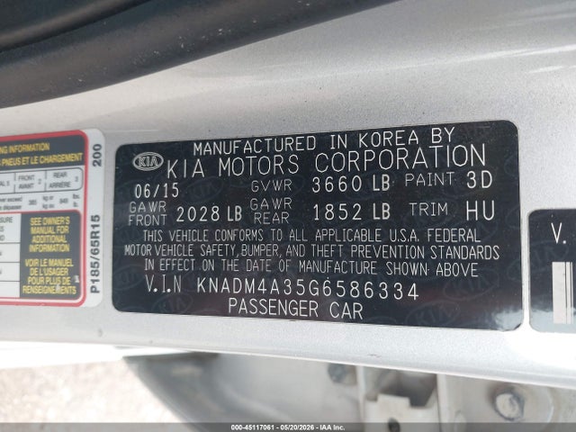 KIA RIO LX 2016 KNADM4A35G6586334 Image 9