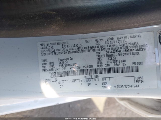 3FADP4EJ5KM138029 Ford FIESTA SE