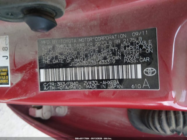 Aukcja sprzedaży 2011 Toyota Prius Three, vin: JTDKN3DU7B1433319, numer aukcji: 45117084