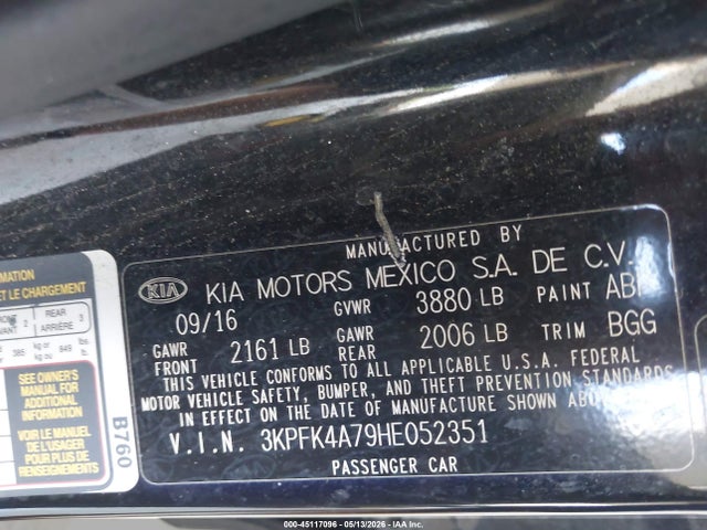 Aukcja sprzedaży 2017 Kia Forte Lx, vin: 3KPFK4A79HE052351, numer aukcji: 45117096