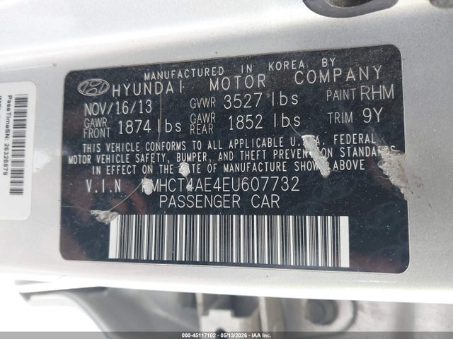 45117102 :رقم المزاد ، KMHCT4AE4EU607732 vin ، 2014 Hyundai Accent Gls مزاد بيع