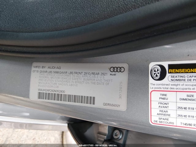 2016 Audi S6 4.0t Premium Plus მანქანა იყიდება აუქციონზე, vin: WAUH2AFC6GN052800, აუქციონის ნომერი: 45117103