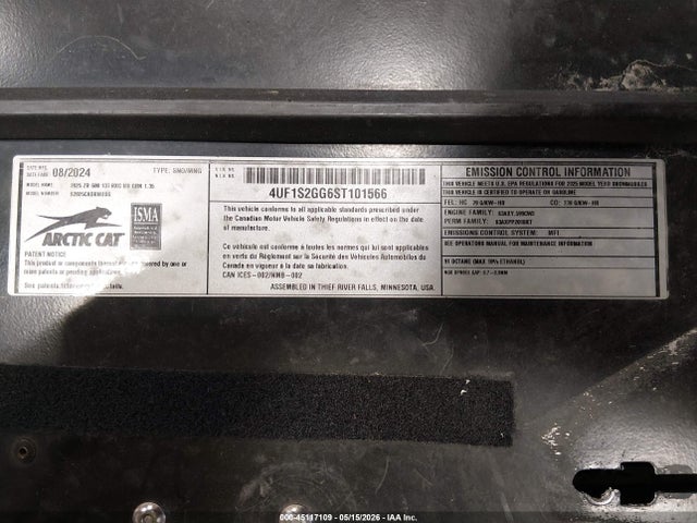 Продажа на аукционе авто 2025 Arctic Cat Zr R Xc 600, vin: 4UF1SRGD6ST101566, номер лота: 45117109