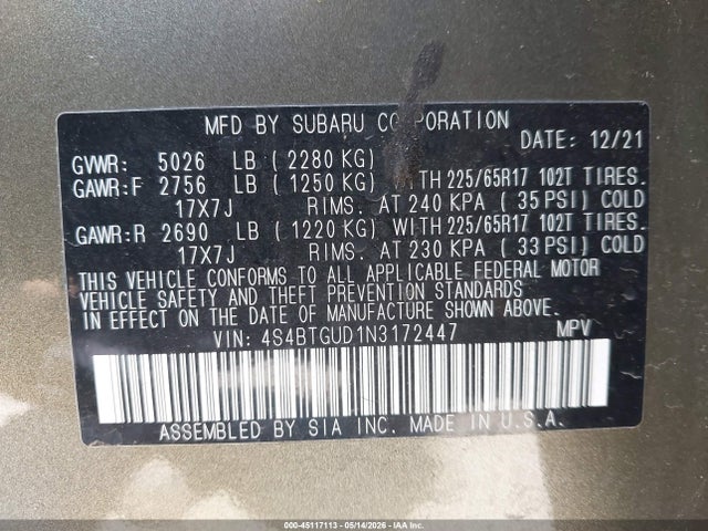 Subaru Outback Wilderness 2022 4S4BTGUD1N3172447 Image 9
