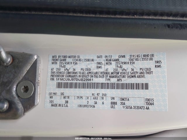 Продаж на аукціоні авто 2013 Ford Escape Titanium, vin: 1FMCU9J97DUB29981, номер лоту: 45117114