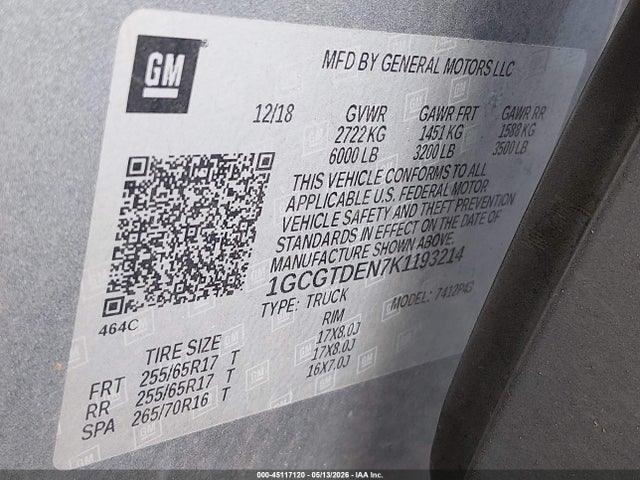 1GCGTDEN7K1193214 Chevrolet Colorado Z71