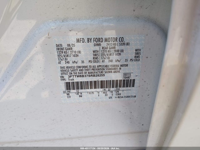 2025 Ford Maverick Xl მანქანა იყიდება აუქციონზე, vin: 3FTTW8B37SRB28255, აუქციონის ნომერი: 45117124