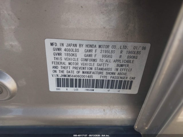 Продажа на аукционе авто 2006 Honda Accord 2.4 Lx, vin: JHMCM56406C001485, номер лота: 45117137