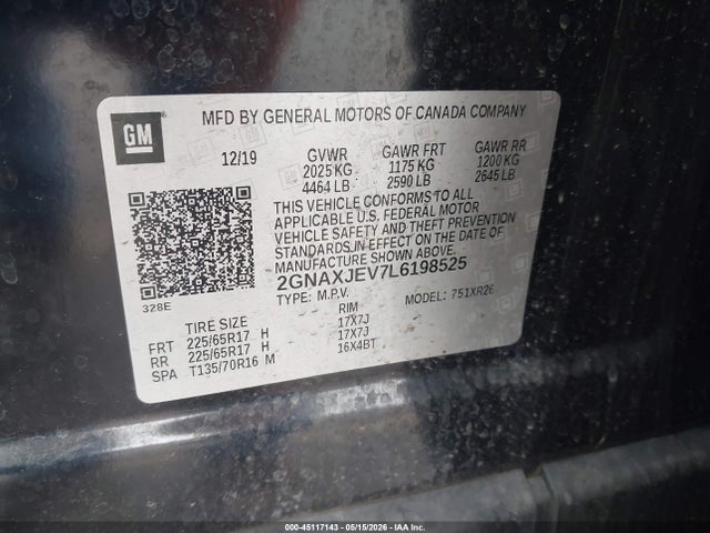 2GNAXJEV7L6198525 Chevrolet Equinox Fwd 2fl