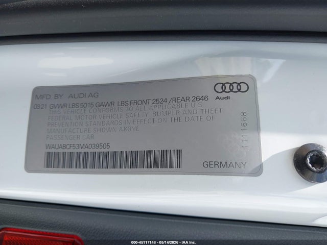 Aukcja sprzedaży 2021 Audi A5 Sportback Premium 40 Tfsi Quattro S Tronic, vin: WAUABCF53MA039505, numer aukcji: 45117148