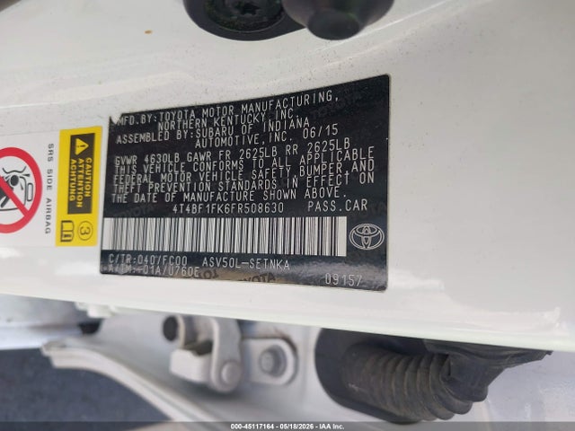 Aukcja sprzedaży 2015 Toyota Camry Le, vin: 4T4BF1FK6FR508630, numer aukcji: 45117164