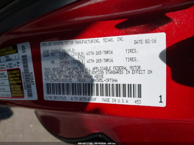 5TFSZ5AN5GX020185 Toyota Tacoma Trd Off Road