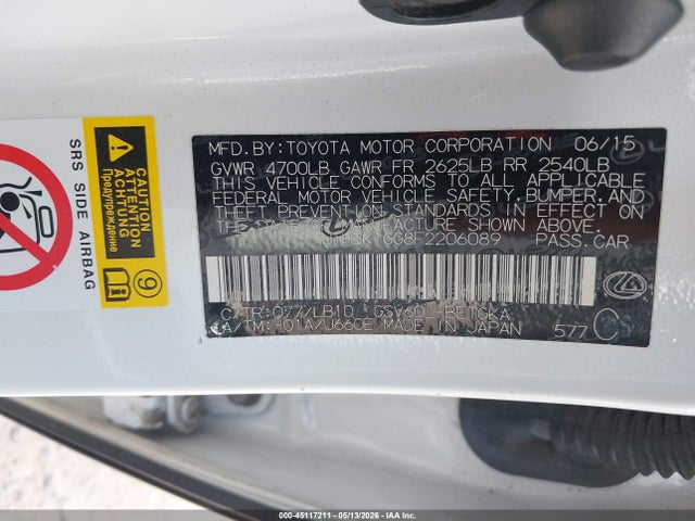 Продажа на аукционе авто 2015 Lexus Es 350, vin: JTHBK1GG8F2206089, номер лота: 45117211