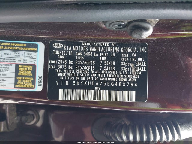 KIA Sorento Ex V6 2014 5XYKUDA75EG480764 Image 9