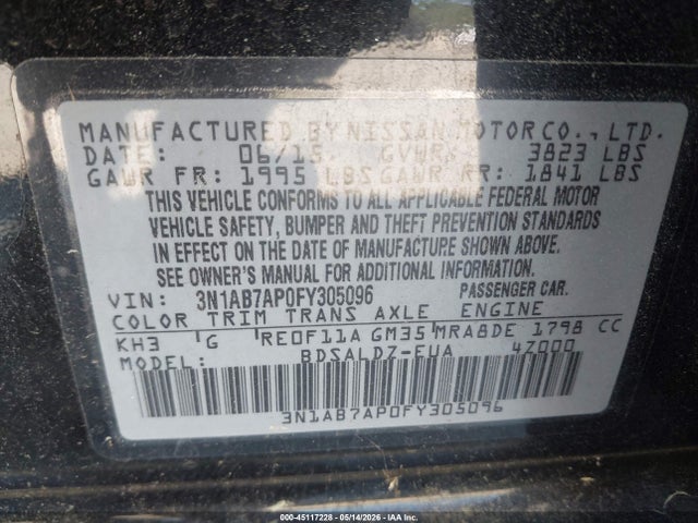 45117228 :رقم المزاد ، 3N1AB7AP0FY305096 vin ، 2015 Nissan Sentra Sv مزاد بيع