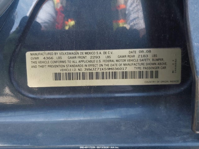 Продажа на аукционе авто 2009 Volkswagen Jetta S, vin: 3VWJZ71K59M036017, номер лота: 45117229