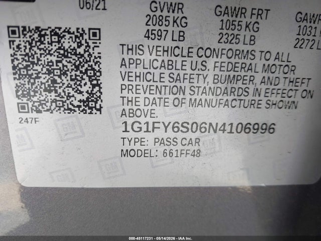 1G1FY6S06N4106996 Chevrolet Bolt Euv Fwd Lt