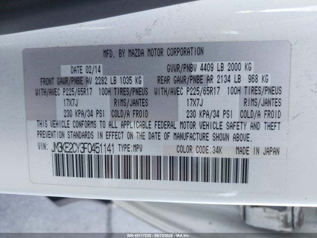 Aukcja sprzedaży 2015 Mazda Cx-5 Touring, vin: JM3KE2CY3F0451141, numer aukcji: 45117235
