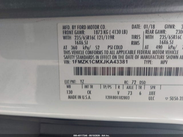 Ford Transit-150 Xlt 2018 1FMZK1CMXJKA43381 Image 9