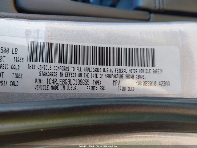 Продажа на аукционе авто 2020 Jeep Grand Cherokee Limited 4x2, vin: 1C4RJEBG9LC139655, номер лота: 45117264