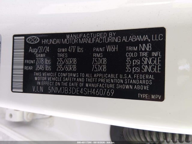 Продажа на аукционе авто 2025 Hyundai Tucson Sel, vin: 5NMJB3DE4SH460769, номер лота: 45117280