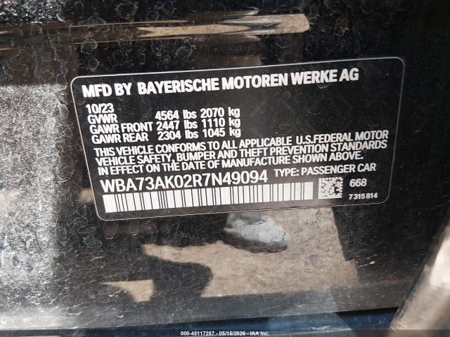 45117287 :رقم المزاد ، WBA73AK02R7N49094 vin ، 2024 Bmw 228i Gran Coupe Xdrive مزاد بيع