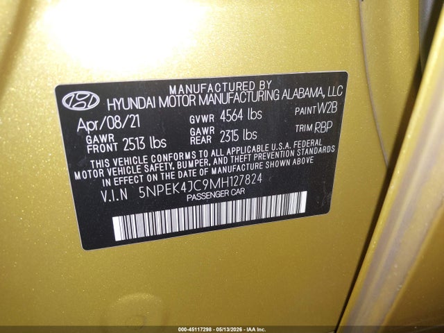 Продажа на аукционе авто 2021 Hyundai Sonata N Line, vin: 5NPEK4JC9MH127824, номер лота: 45117298