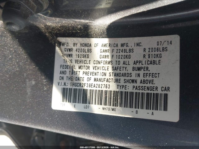 Aukcja sprzedaży 2014 Honda Accord Lx, vin: 1HGCR2F38EA282763, numer aukcji: 45117306