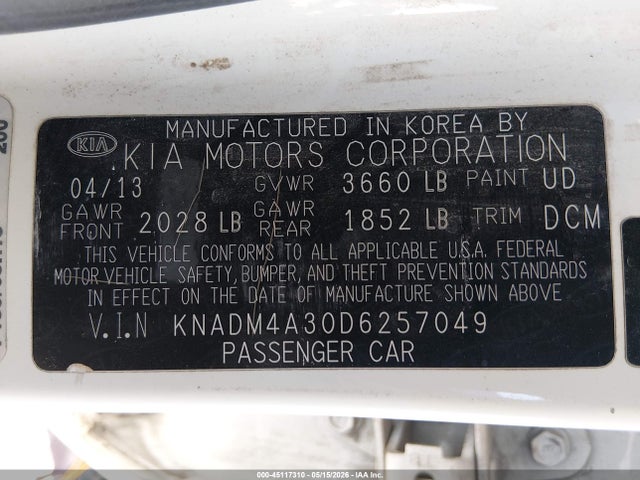 Продажа на аукционе авто 2013 Kia Rio Lx, vin: KNADM4A30D6257049, номер лота: 45117310