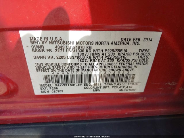 Продаж на аукціоні авто 2014 Mitsubishi Outlander Sport Es, vin: 4A4AP3AU1EE023633, номер лоту: 45117318