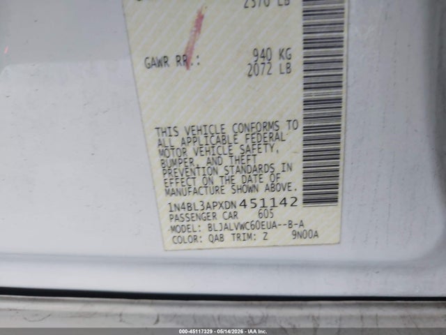 Продаж на аукціоні авто 2013 Nissan Altima 3.5 Sl, vin: 1N4BL3APXDN451142, номер лоту: 45117329
