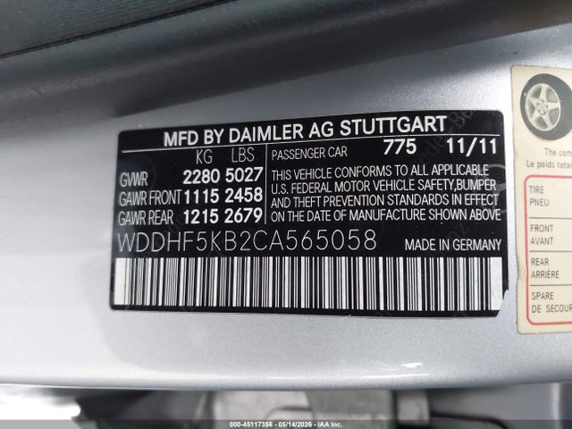45117356 :رقم المزاد ، WDDHF5KB2CA565058 vin ، 2012 Mercedes-benz E 350 مزاد بيع