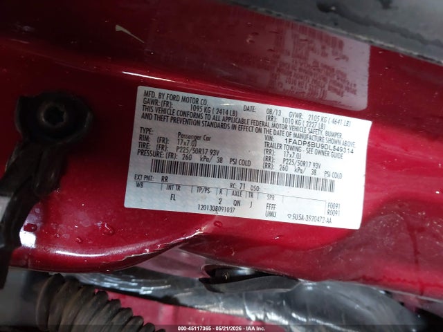 45117365 :رقم المزاد ، 1FADP5BU9DL549314 vin ، 2013 Ford C-max Hybrid Sel مزاد بيع