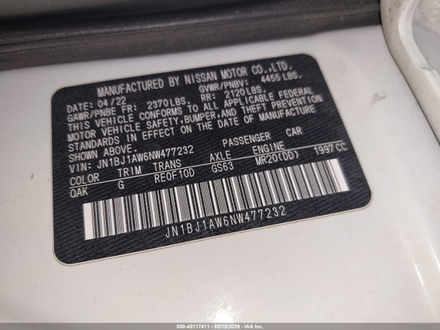 JN1BJ1AW6NW477232 Nissan Rogue Sport S Awd Xtronic Cvt