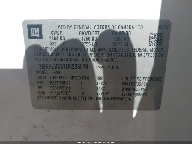 45117424 :رقم المزاد ، 2GKFLVE37D6293978 vin ، 2013 Gmc Terrain Slt-1 مزاد بيع