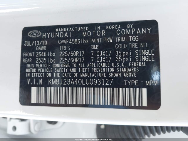 KM8J23A40LU093127 Hyundai TUCSON SE