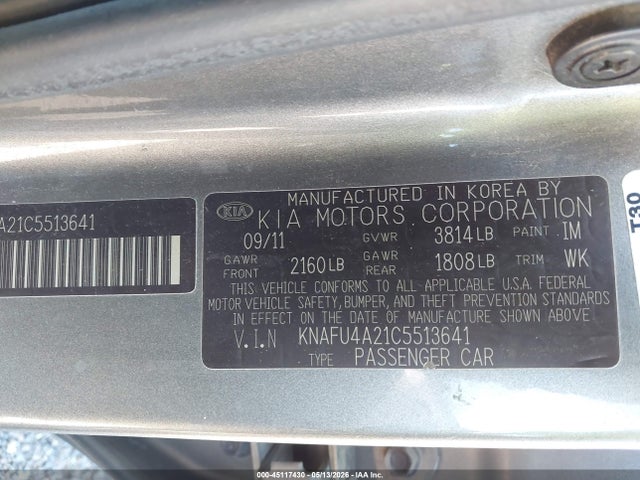 45117430 :رقم المزاد ، KNAFU4A21C5513641 vin ، 2012 Kia Forte Ex مزاد بيع