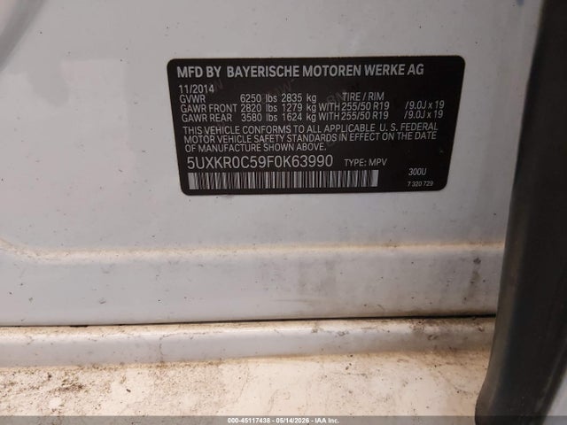 Продаж на аукціоні авто 2015 Bmw X5 Xdrive35i, vin: 5UXKR0C59F0K63990, номер лоту: 45117438