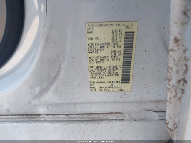 Aukcja sprzedaży 2014 Nissan Armada Platinum, vin: 5N1BA0NF9EN601481, numer aukcji: 45117448