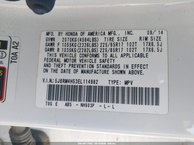 5J6RM4H53EL114982 Honda CR-V EX