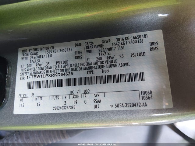 Ford F-150 Xl 2024 1FTEW1LPXRKD64625 Image 9