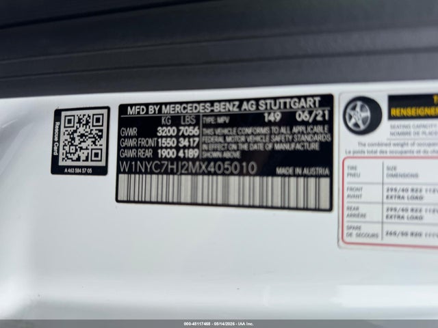 2021 Mercedes-benz Amg G 63 4matic მანქანა იყიდება აუქციონზე, vin: W1NYC7HJ2MX405010, აუქციონის ნომერი: 45117468