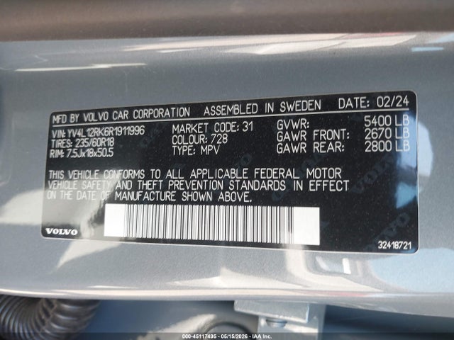 YV4L12RK6R1911996 Volvo Xc60 B5 Core Dark Theme
