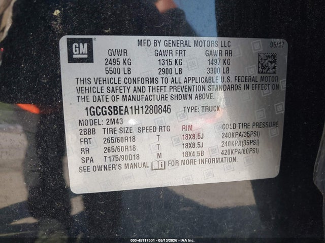 Продажа на аукционе авто 2017 Chevrolet Colorado Wt, vin: 1GCGSBEA1H1280846, номер лота: 45117501