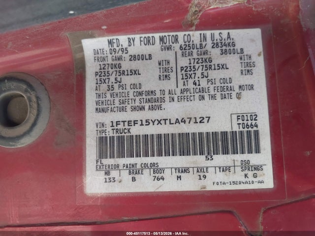 Продаж на аукціоні авто 1996 Ford F150, vin: 1FTEF15YXTLA47127, номер лоту: 45117513