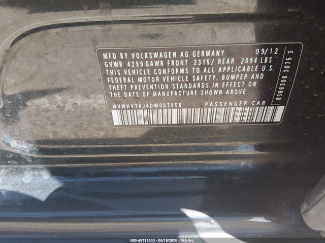 Aukcja sprzedaży 2013 Volkswagen Gti 4-door, vin: WVWHV7AJ4DW087456, numer aukcji: 45117533