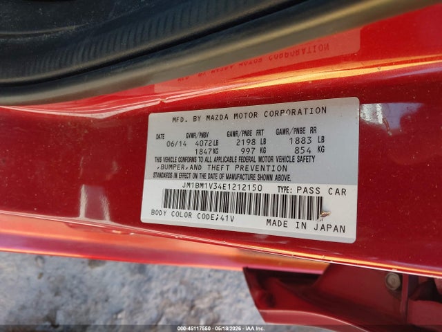 Aukcja sprzedaży 2014 Mazda Mazda3 S Touring, vin: JM1BM1V34E1212150, numer aukcji: 45117550
