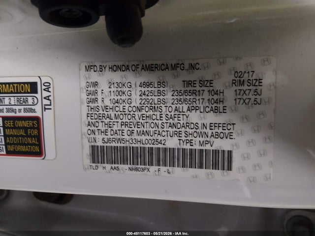 5J6RW5H33HL002542 Honda CR-V LX