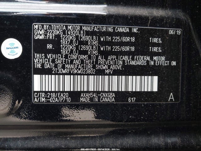 Aukcja sprzedaży 2019 Toyota Rav4 Hybrid Limited, vin: 2T3DWRFV9KW023802, numer aukcji: 45117633
